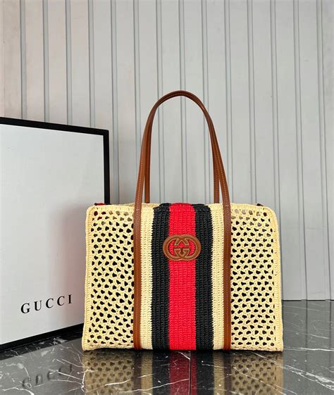 Gucci Kadin canta Raffia Tote Plaj Cantasi El Orgusu Bej