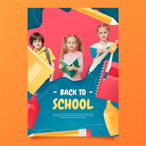 Gradient back to school vertical poster template with photo | Free Vector