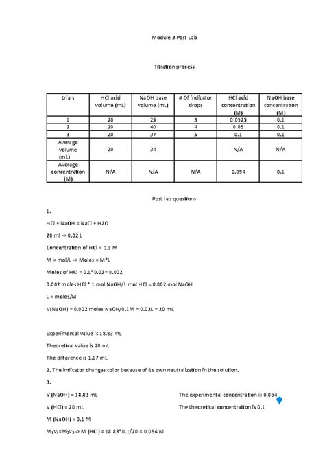 Titration - Assignment Module #3 Post-Lab Questions Submission - Module ...