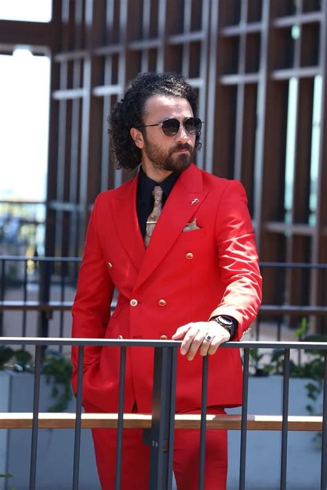 Buy Double Breasted Suit Men Slim Fit 2 Piece Suit Blazer Pants Set ...