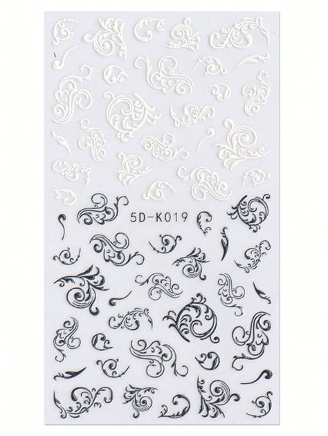 5D Black White Lace Embossed Nail Stickers 2pcs Love Letter Geometric ...