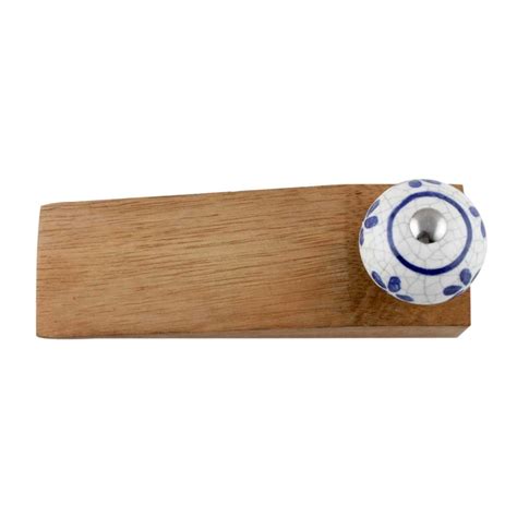 Blue Flower Crackle Ceramic Wooden Door Stopper