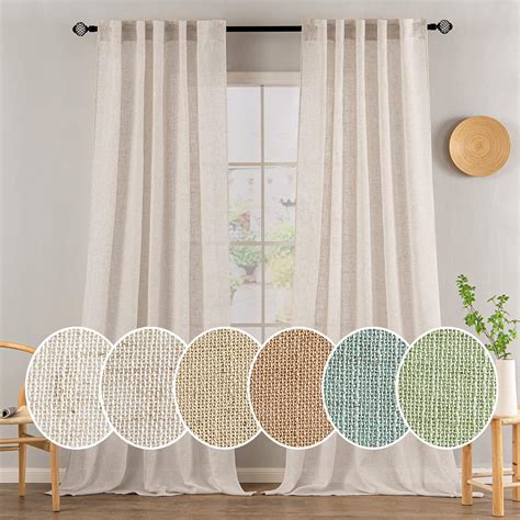 MIULEE Natural White Linen Curtains 90 Inch Long 2 Panels Set for ...