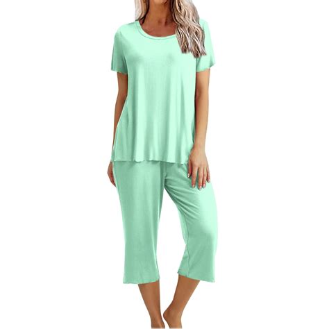 Dyegold Pajama Sets For Women Soft 2 Pieces Outfit Short Sleeve Round ...