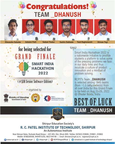 Congratulations for being selected for GRAND FINALE Smart India ...