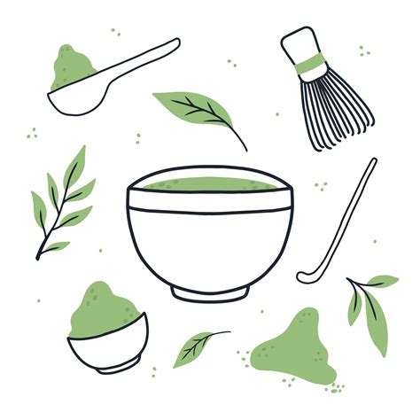 Matcha tea. Mug with matcha and green tea leaves. Vector illustration ...