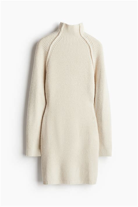 Rib-Knit Mock Turtleneck Dress - Cream - Ladies | H&M US
