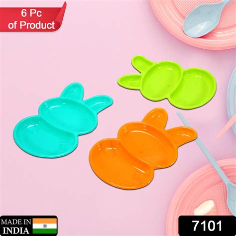 7101 Rabbit Shape Dish 6 pcs For Kids (multicolor) - Sky Shopy
