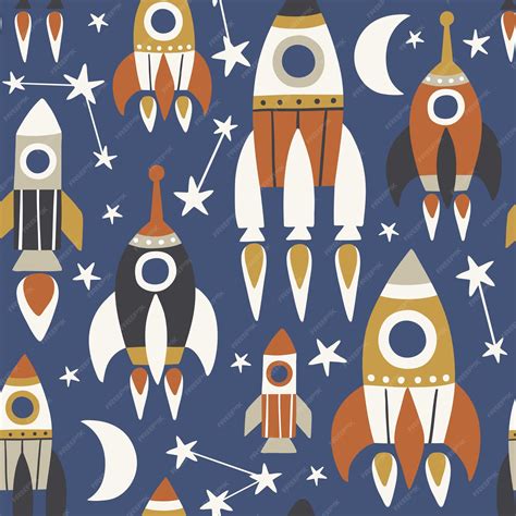 Premium Vector | Hand drawn vintage space ships seamless vector pattern