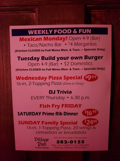The Village Pub Menu