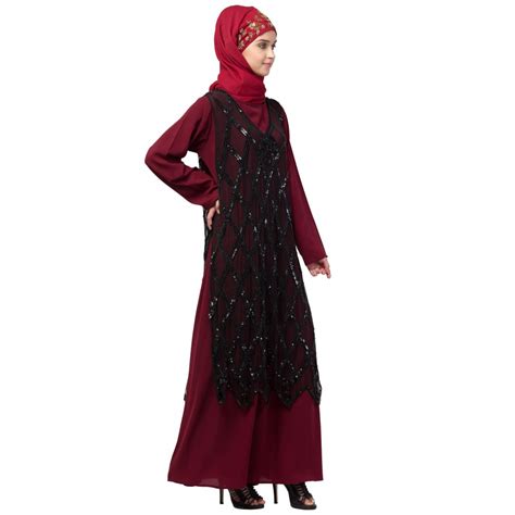 Nazneen Two Piece Diamond cut fully Beaded Front and Back Party Abaya