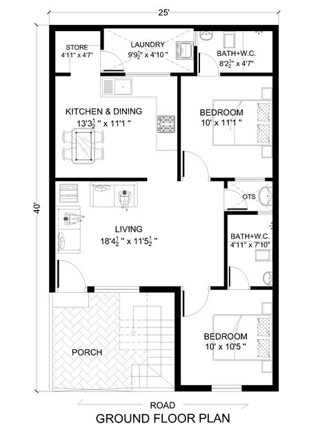 30 x 40 Duplex House Plan 3 BHK - Architego