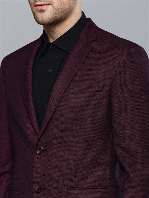 Burgundy Self-Design Slim Fit Formal Suit