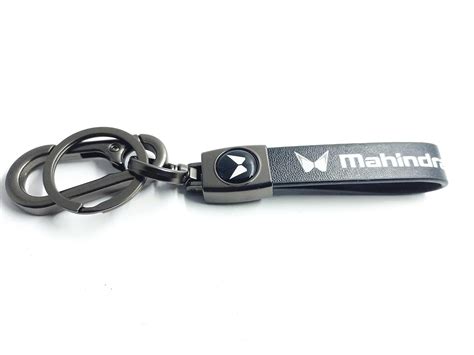 RSN Sales MAHINDRA Car Black Leather Key Chain COMPATIBLE With New logo ...