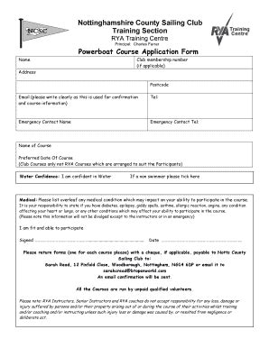 Fillable Online ncsc org Powerboat application Form - Notts County ...