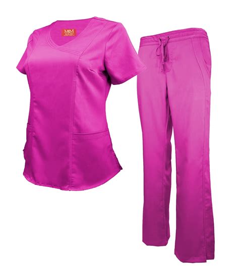 M&M SCRUBS Women's Ultra Soft Stretch Mock Wrap Scrub Top and Pants ...