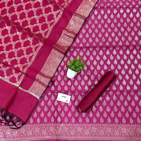 Pink Agnipath Buti Satin Silk Banarasi Suit – Mohsin Textiles