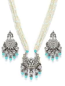 Buy Karatcart Silver Plated Light Blue Tumble and Pearl Studded Kundan ...