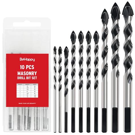 Amazon.com: BeHappy 10Pcs Masonry Drill Bit Set, Concrete Drill Bit Set ...