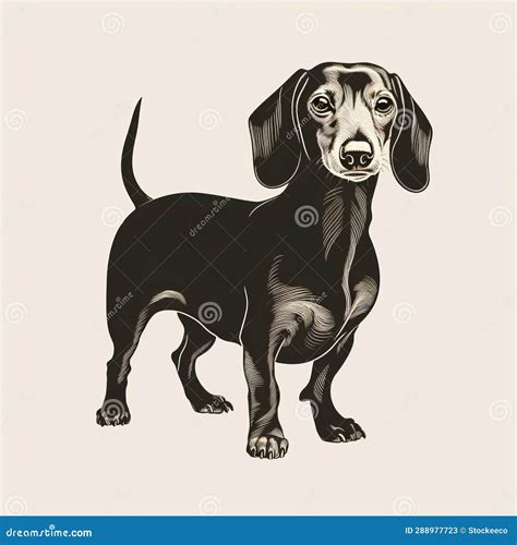 Minimalist Black and White Dachshund Illustration on Beige Background ...