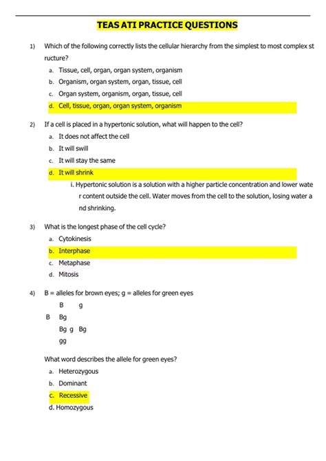 ATI TEAS 7 SCIENCE 2025 Test Exam Questions and Answers 100- Guaranteed ...