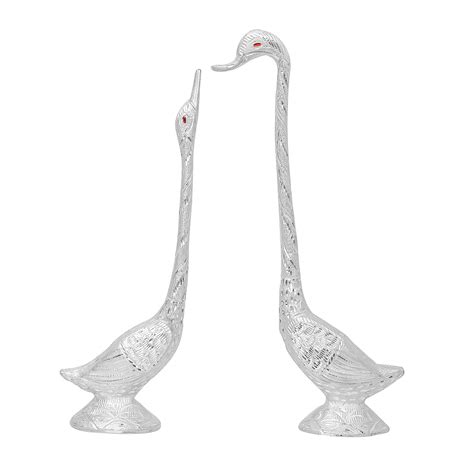 Buy JaipurCrafts Pair of Kissing Duck Showpiece| White Metal Silver ...