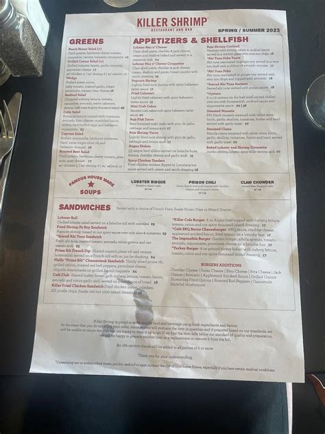 Menu at Killer Shrimp pub & bar, Marina del Rey, Admiralty Way