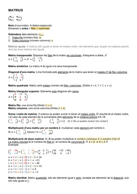 Matrius - Apunts - MATRIUS 𝗈𝗼,𝗼 𝗈𝗼,𝗽 𝗈𝗽,𝗼 𝗈𝗽,𝗽𐀀 Nom d9una matriu: A ...
