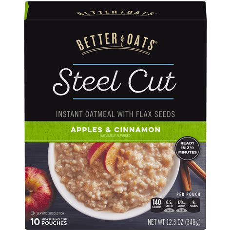 Better Oats, Steel Cut Instant Oatmeal, Apples & Cinnamon, 10 Packets ...