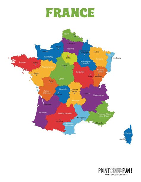 Maps of France to color, at PrintColorFun.com - map of france