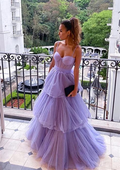 A-line Sweetheart Long/Floor-Length Tulle Prom Dress With Ruffles ...