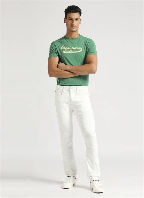 Vapour White Mid Rise Slim Fit Powerflex Jeans | Pepe Jeans India