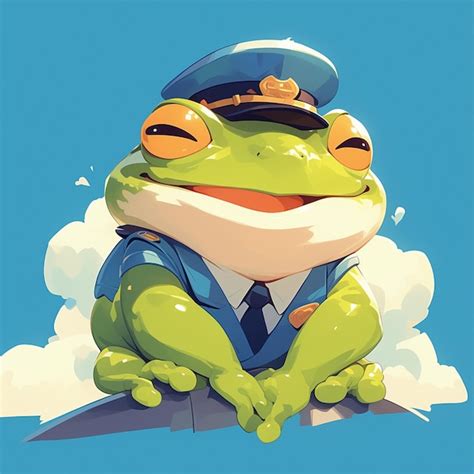 A happy frog flight attendant cartoon style | Premium AI-generated vector