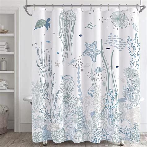 Nautical Coastal Shower Curtain Sets,Starfish Seashell Coral Beach ...