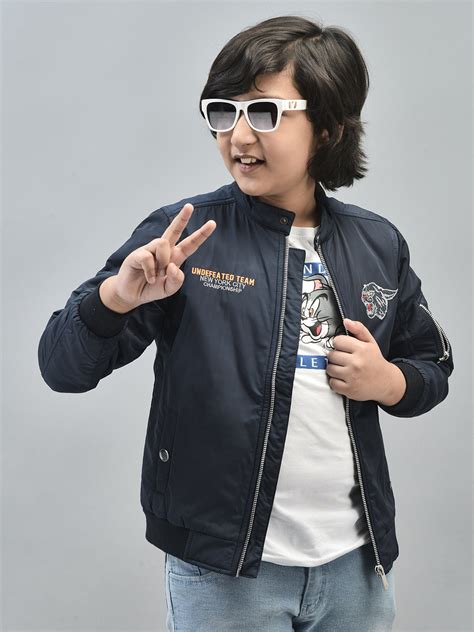 Navy Blue Printed Bomber Jacket – Crimsoune Club