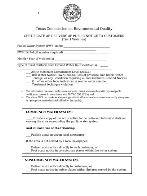 tceq delivery certificate Doc Template | pdfFiller