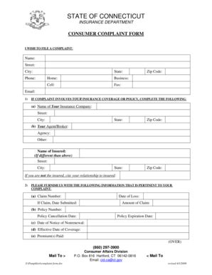 Fillable Online ct Download Complaint Form in PDF - the State of ...