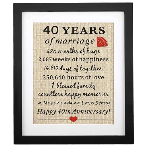 40th Anniversary Present, 40th Burlap Print 11" X 13", 40 Years of ...