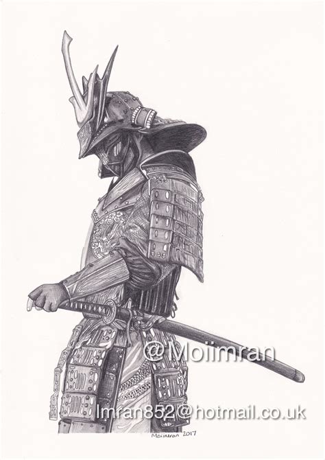 ORIGINAL Pencil Drawing Japanese Samurai with Sword Armour | Etsy