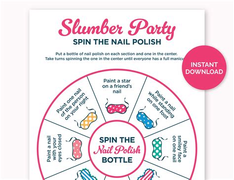 Slumber Party Spin the Nail Polish Bottle, Printable Sleepover Game for ...