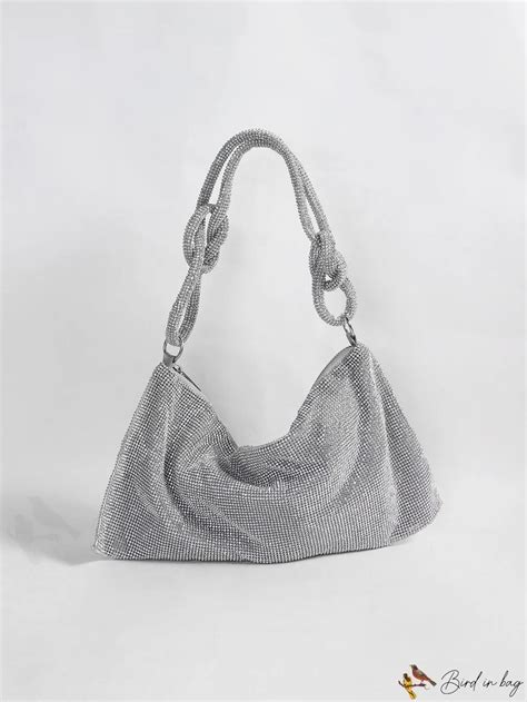 BirdinBag – Silver Rhinestone Evening Bag with Chain – Elegant and ...