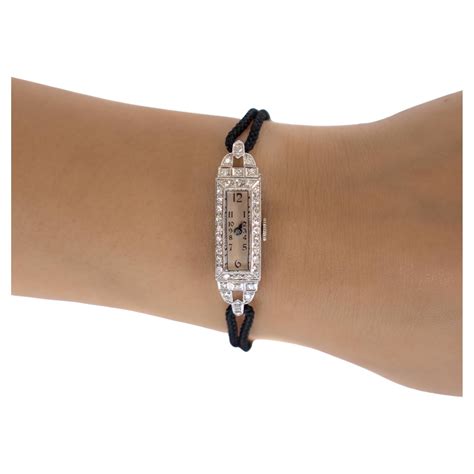 Antique Ladies Elongated Diamond Platinum and Gold Wrist Watch For Sale ...