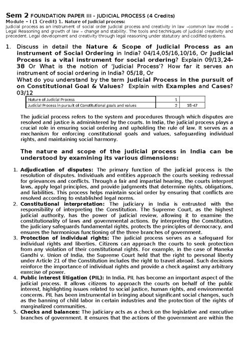 Sem 2 JUDICIAL PROCESS Important Q&A (4 Credits) - Studocu