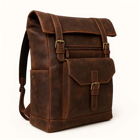 Urban Roll‑Top Leather Backpack – Vintage Full‑Grain Rucksack for Men ...
