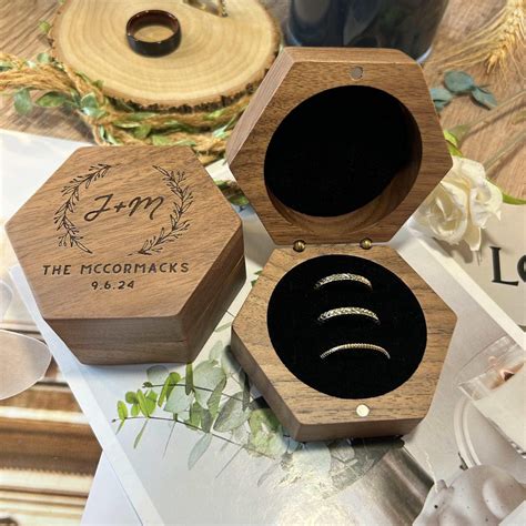 Custom 3 Slots Wedding Ring Box, Hexagon Engagement Ring Box, Triple ...