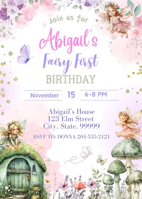 Fairy First Birthday Invitations for Girl - Printable – Girly Girl Tutus