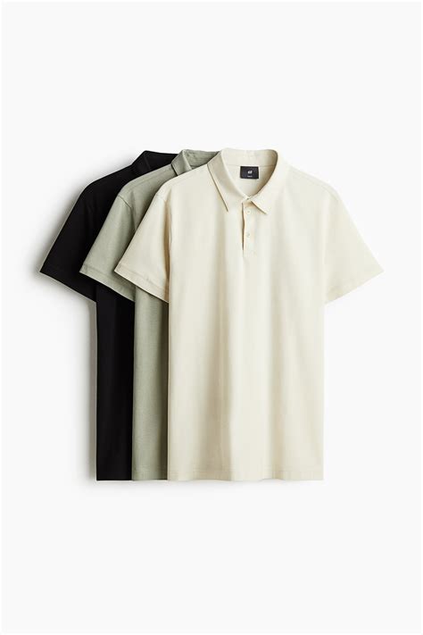 3-pack Slim Fit Polo shirts - Light beige/Black/Dark green - Men | H&M GB