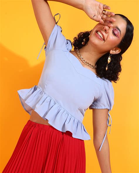 Women Blue Solid Peplum Top – FYVA