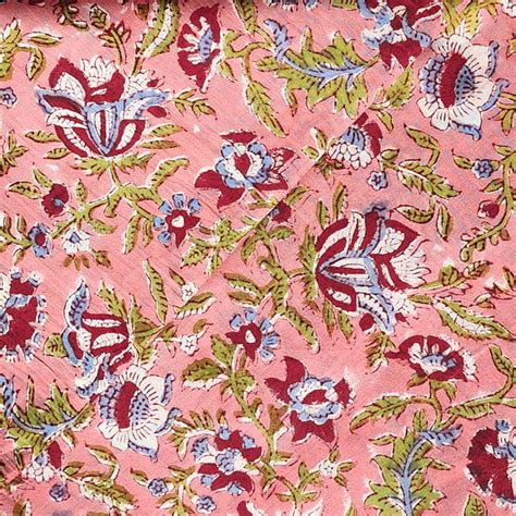 Pure Cotton Mul Jaipuri Peach With Red And Blue Big Flower Jaal Hand B ...