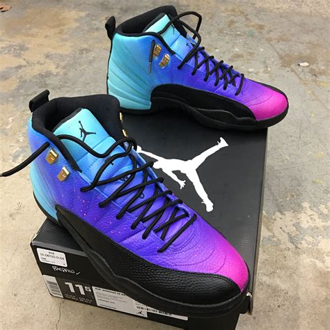 Custom Painted Jordan 12 Retro Sneakers - Ombre Gradient Shoes | Jordan ...